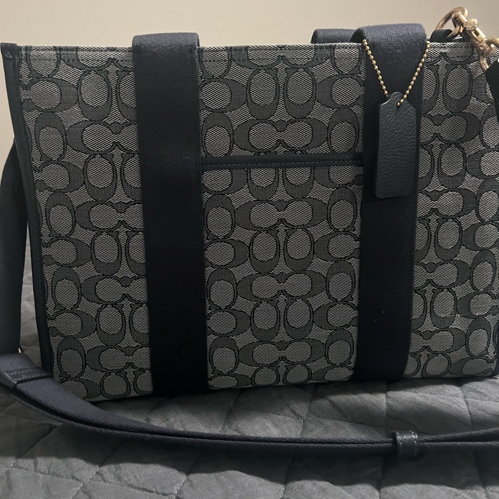 Coach Navy and Gray Monogram Tote Bag